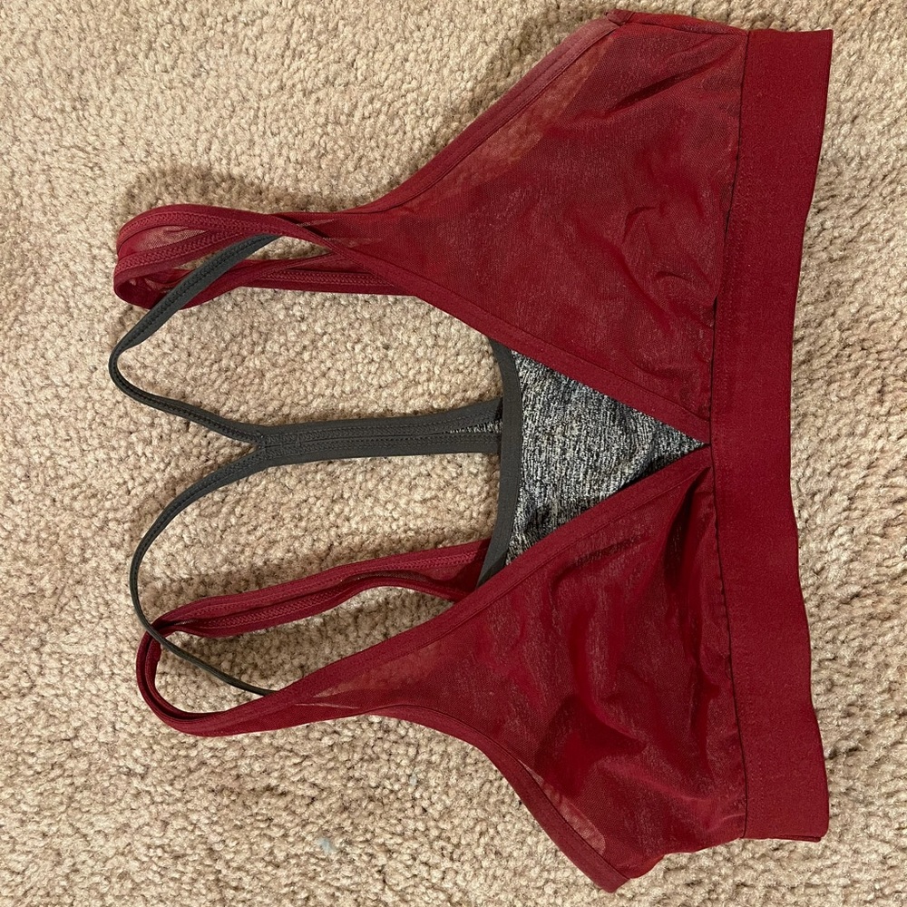 Aerie scarlet and gray sports bra